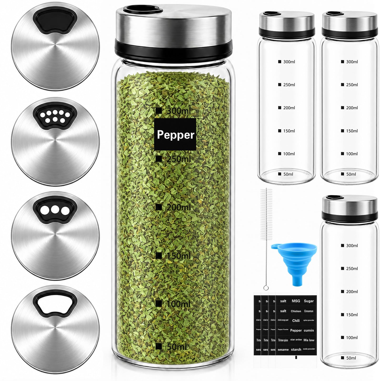 Mssushi 4 Pack Large Salt and Pepper Shakers, Glass Spice Jars