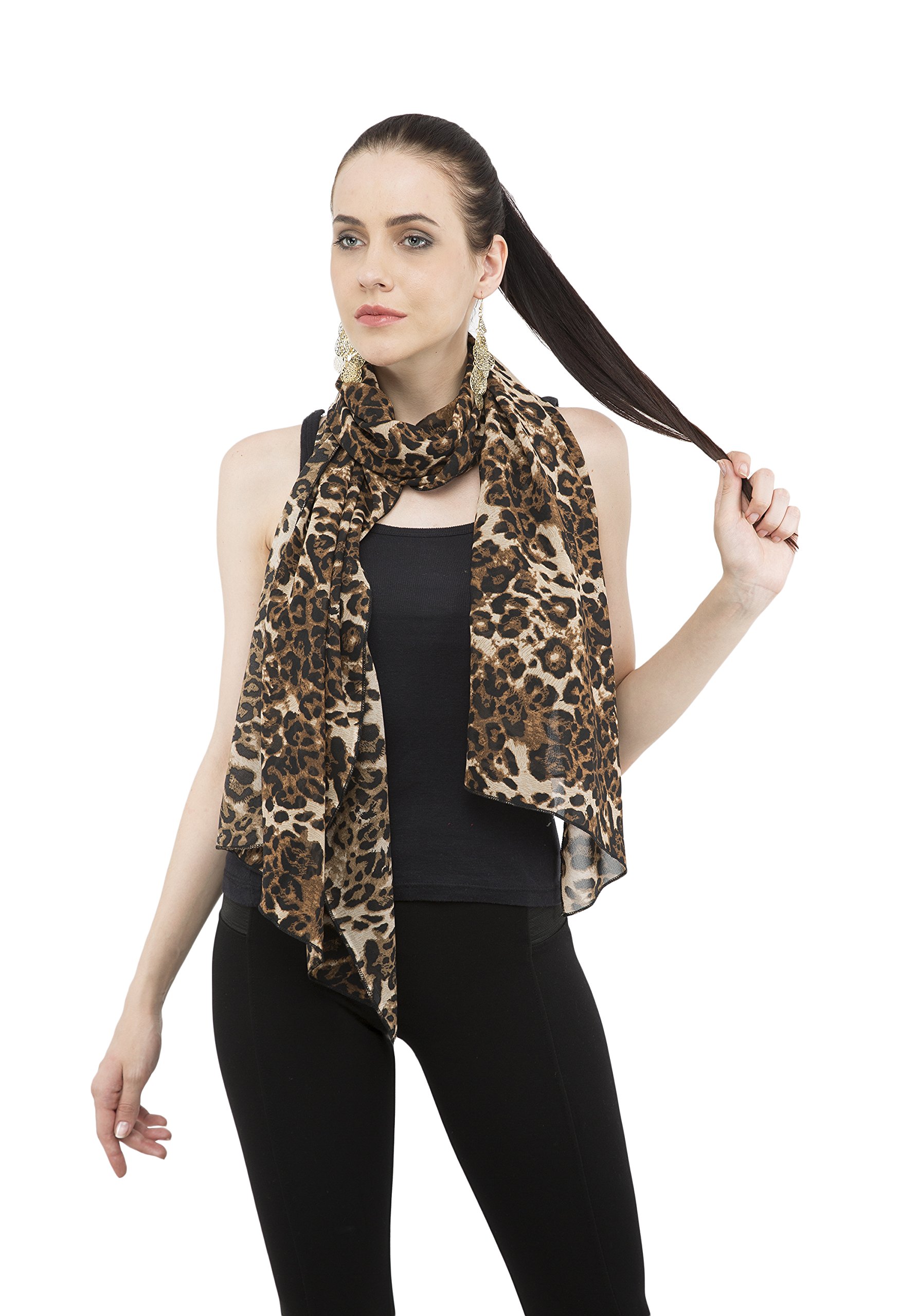 V&M Brown black animal printed Long soft scarf stole for women and girls