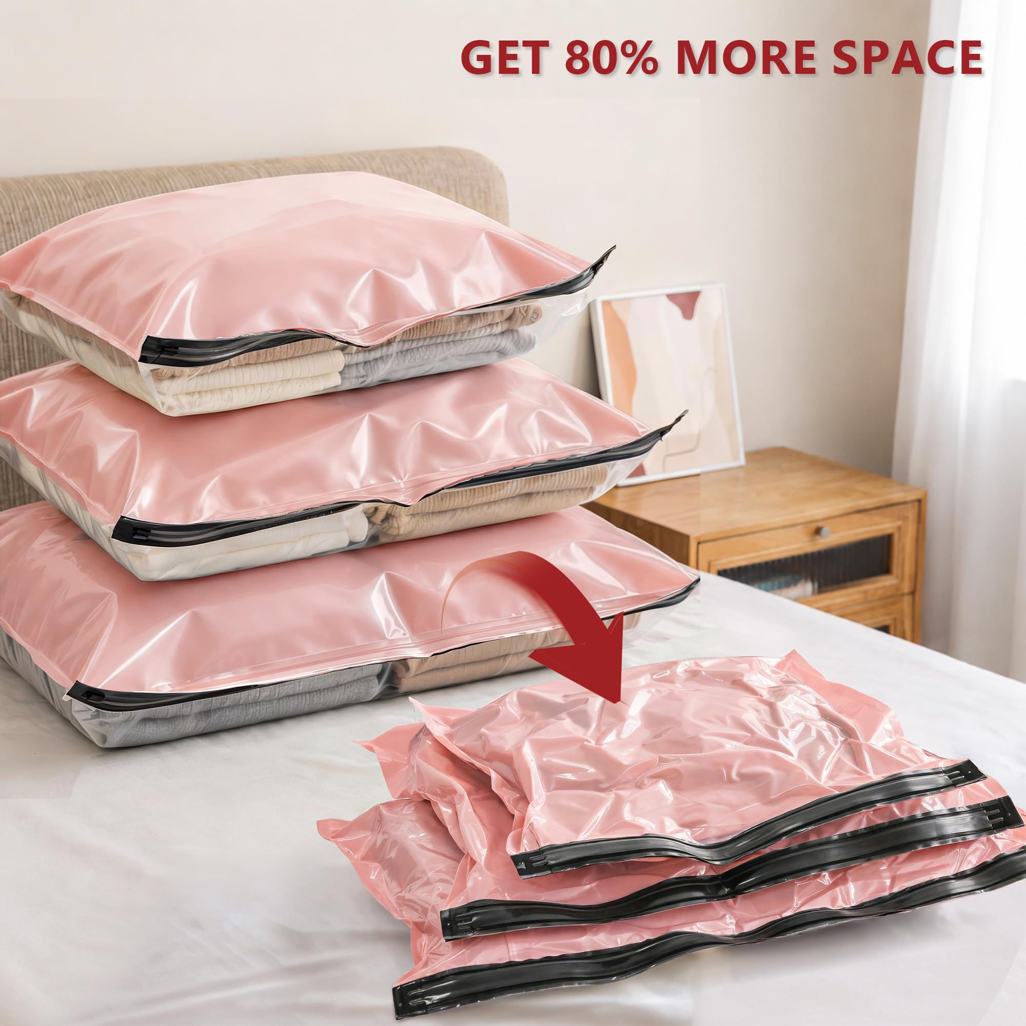 Travel Vacuum Bags for Clothing with Cordless Pump 18 Combo, Pink view 3