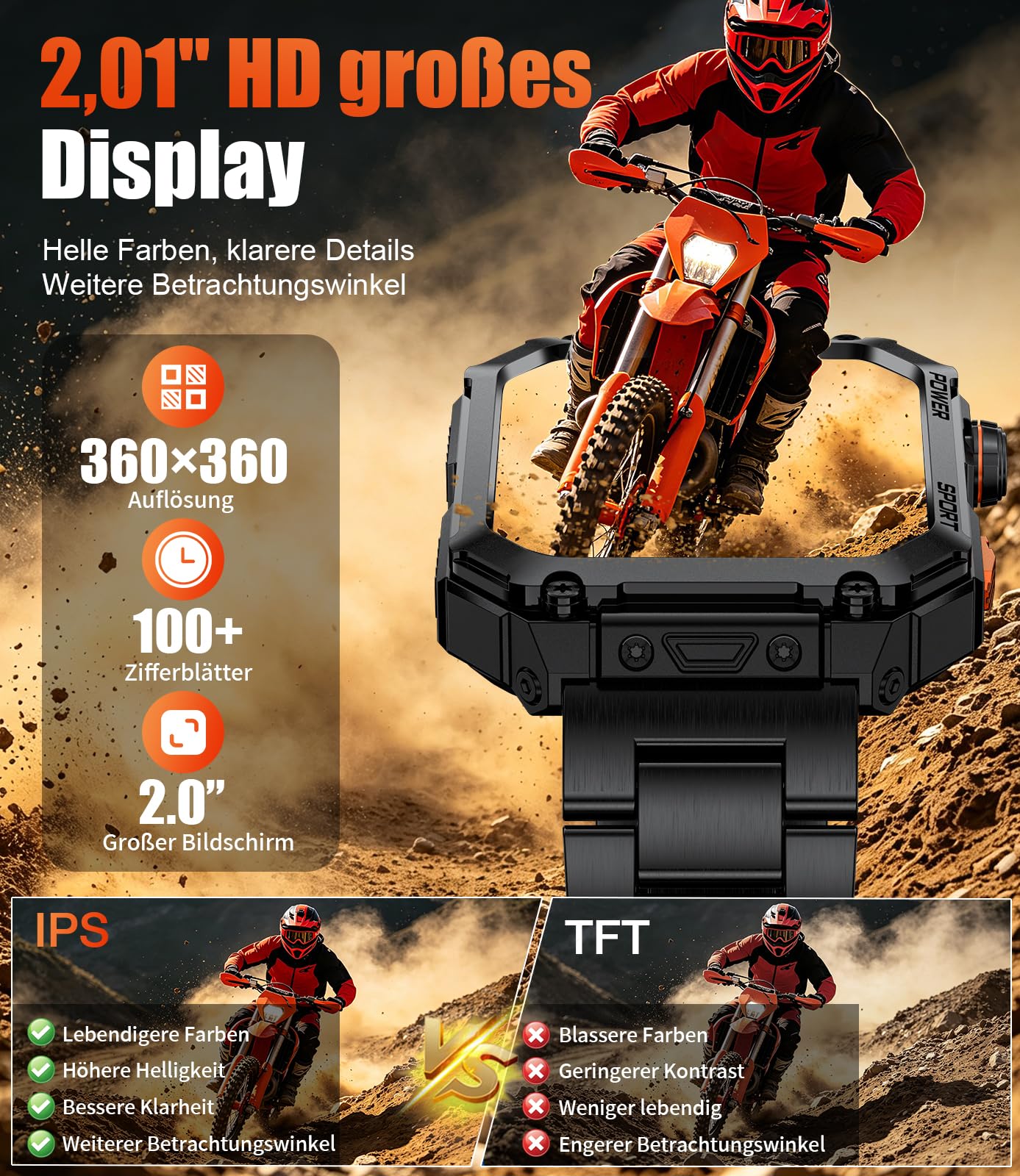 LIGE Smartwatch Herren mit großem 2,01" HD-Bildschirm, 3 Armbänder, Bluetooth-Anrufe, Herzfrequenz & SpO2-Messung, 120+ Sportmodi, IP68 wasserdicht Sportuhr iOS/Android, Schwarz