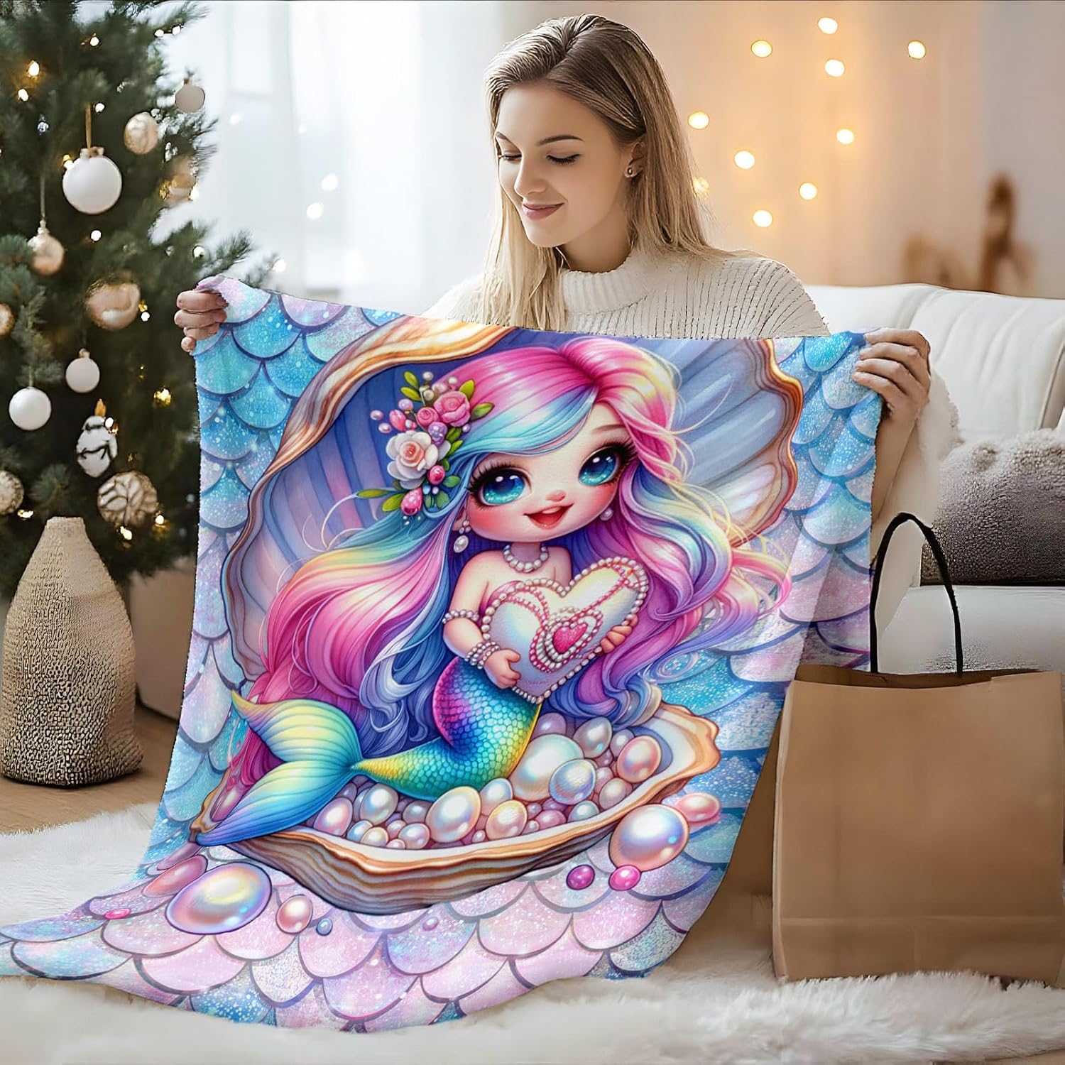 Kids Blanket Mermaids Blanket for Girls Gift for Mermaids Lovers, Cozy Warm Lightweight 50 x 40 Inches Throw for Bedroom Bed Sofa Camping - Image 6