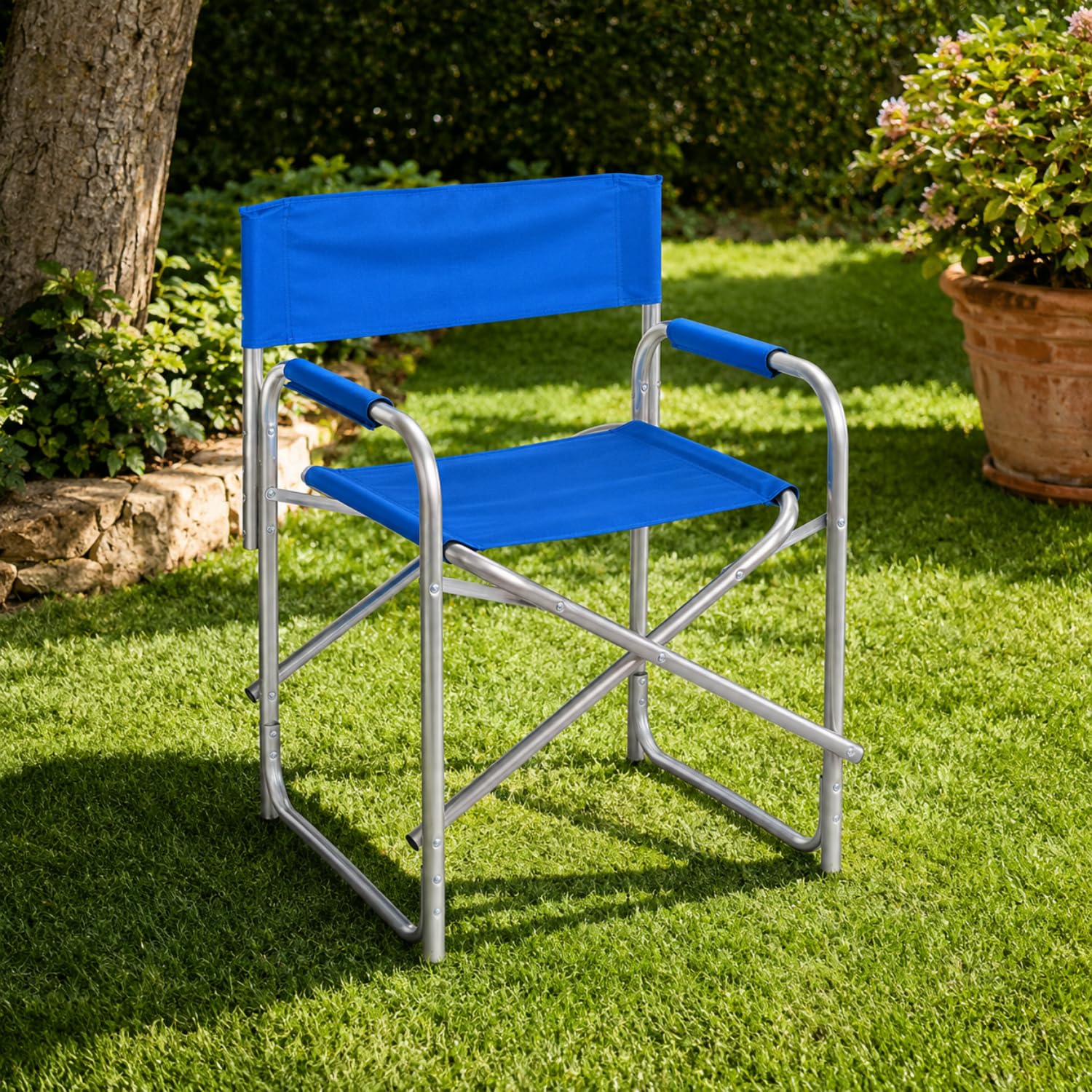 VIRSUS Sedia da regista pieghevole in tessuto e alluminio 4722, misura 55x45x80 cm, Colore Blu, Poltroncina Portatile Spiaggia, Campeggio, Giardino, Terrazza