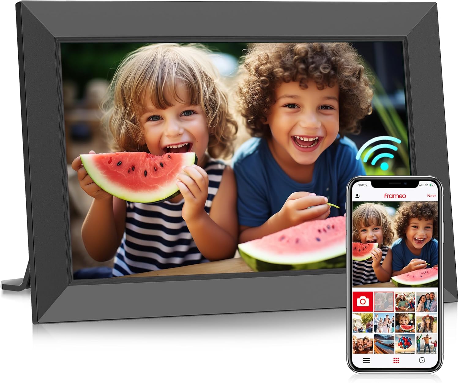 Frameo 10.1 Inch Digital Picture Frame, Smart Wifi Electronic Photo Frame with HD IPS Touch Screen Slideshow Display 32GB Memory Auto-Rotate Wall Mount, Share Photos/Videos from Phone by Frameo App 1 Pack