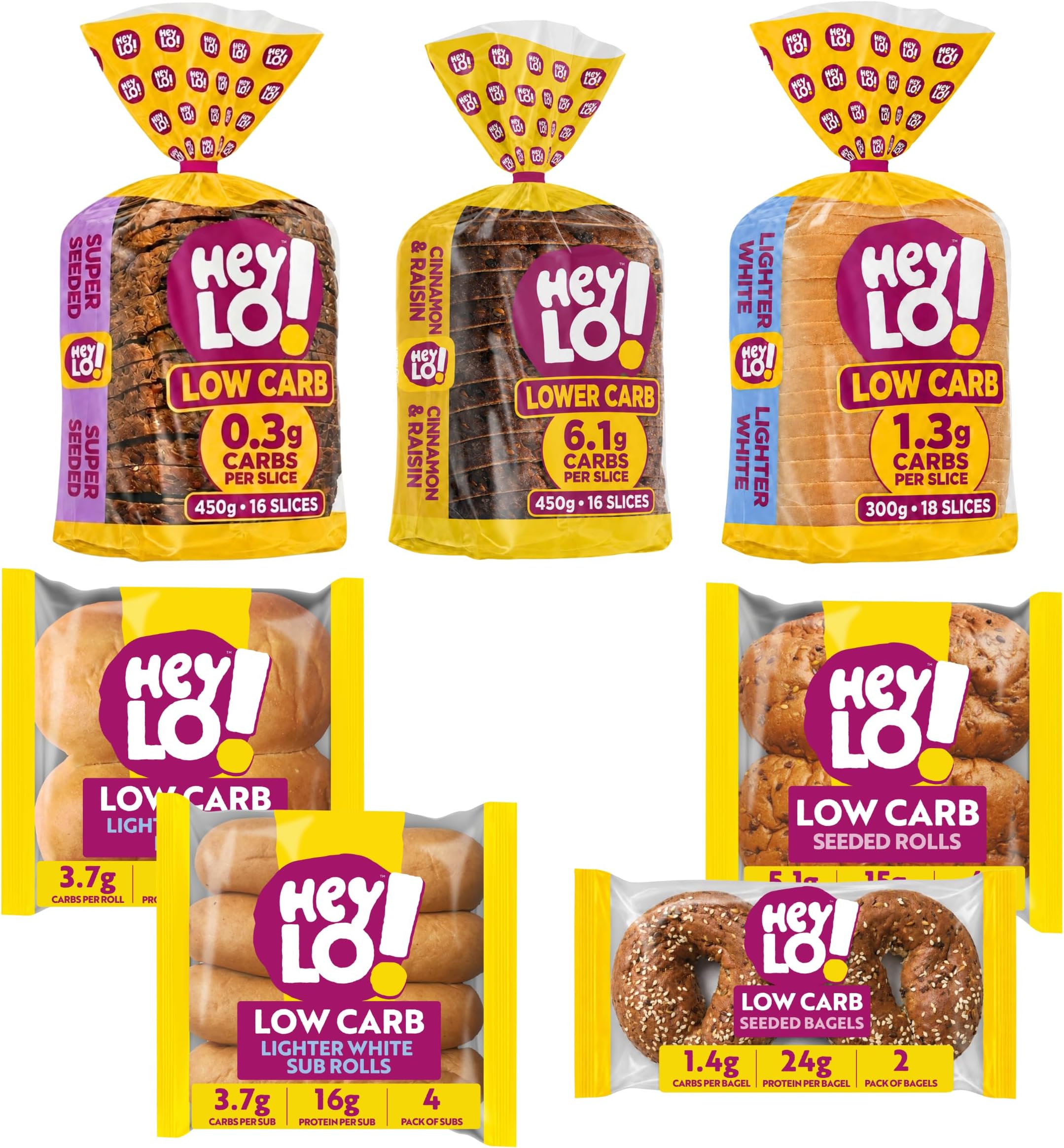 Keto Bread Bundle - All Keto Friendly | Seeded & White Loaf - Cinnamon Loaf - Bagels - White & Seeded Buns & Sub Rolls