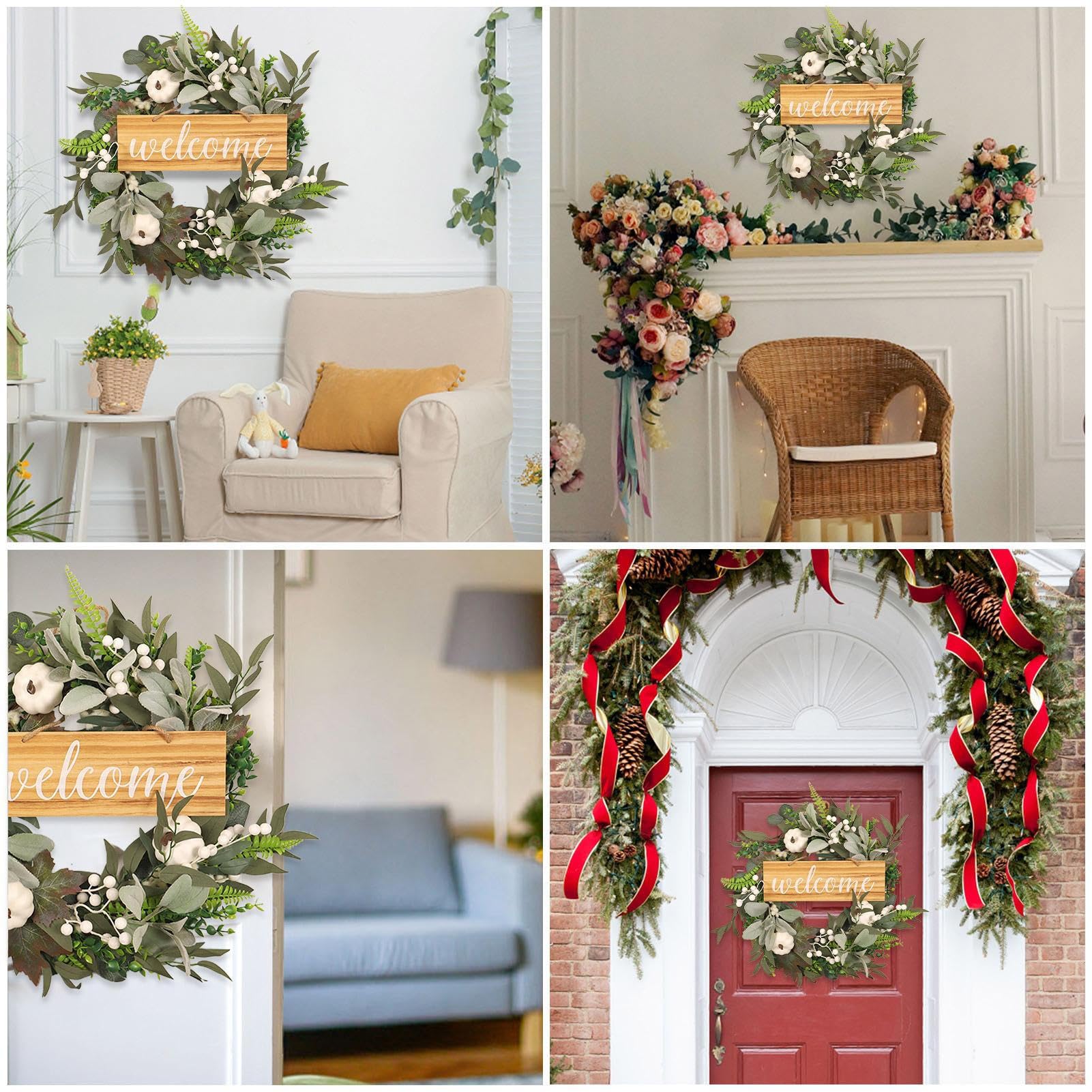 Amazon | SAEYZ リース 造花 ユーカリ ドライフラワー 木製看板