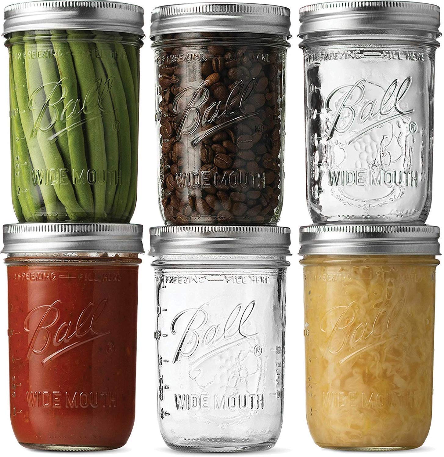 ELECDON Ball Wide Mouth Mason Jars (16 oz/Capacity) [6 Pack] with Airtight lids and Bands. For Canning, Fermenting, Pickling, Decor - Freezing, Microwave And Dishwasher Safe