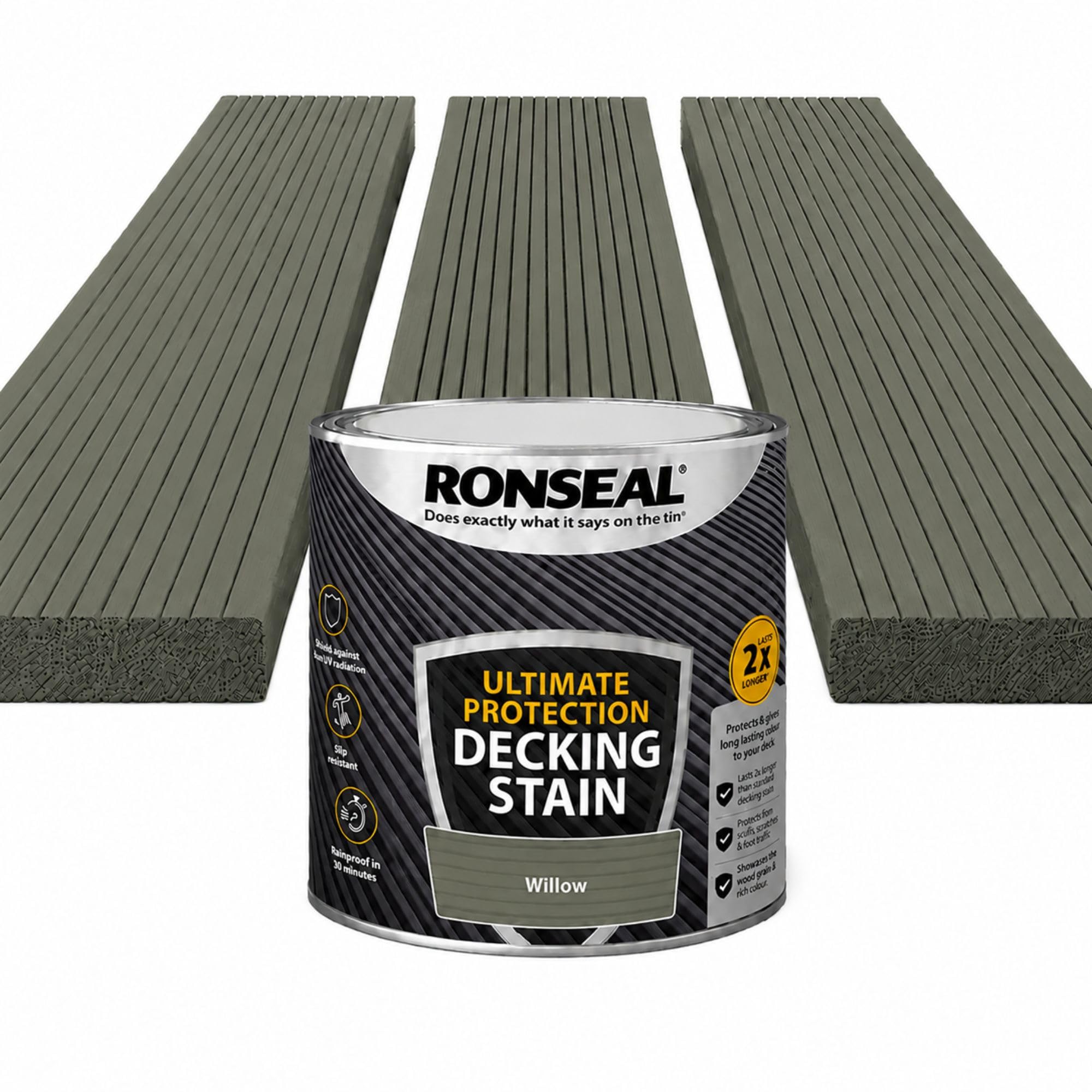 AMEAZY 2.5L Decking Stain Paint, Weather Resistant Deck Stain Paints, Last 2X Longer, Prevent Sun Damage, Moisture, Fast Drying Water Based Woodstain Floor Paint, Highlights Natural Wood Grain