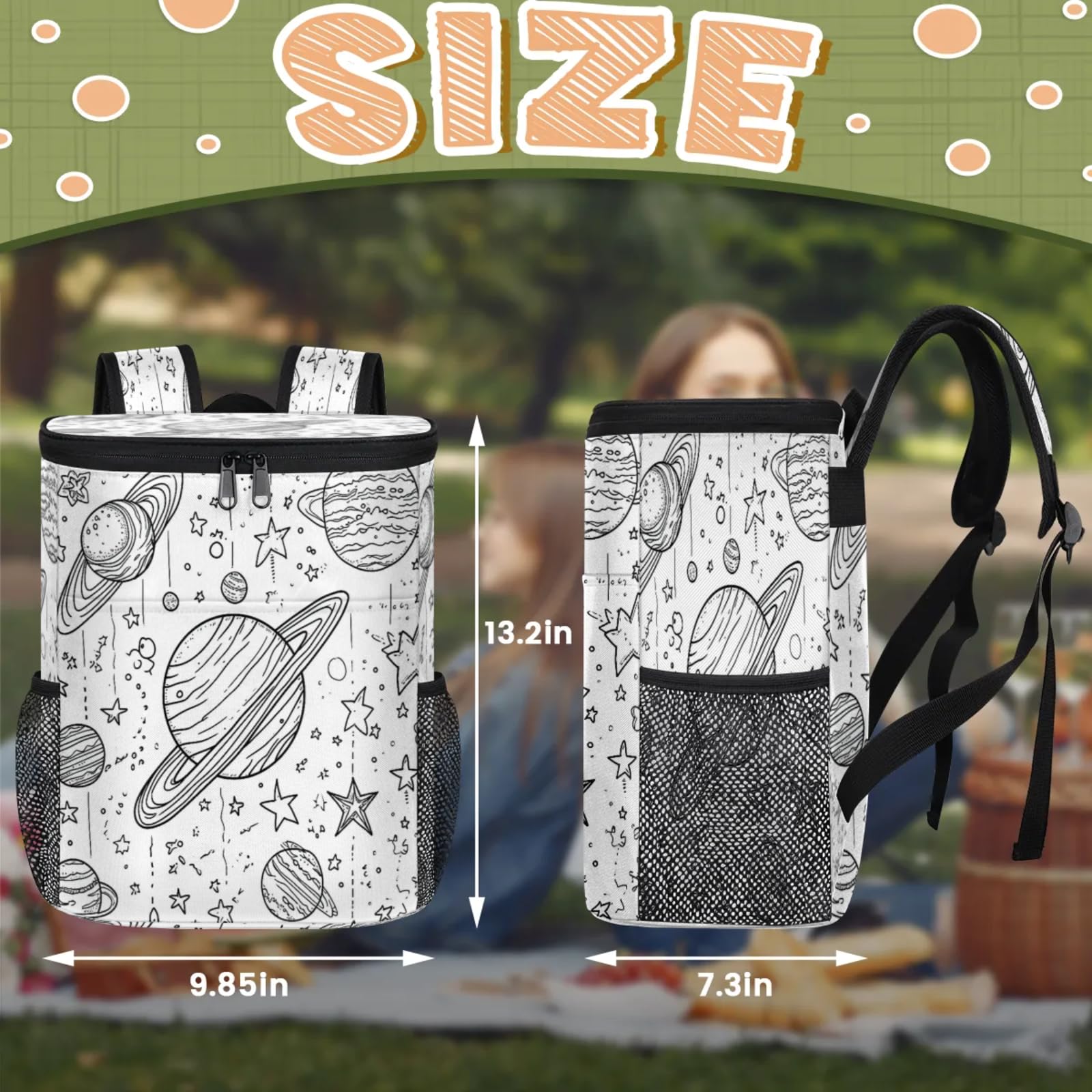 CNNINGYI Large Waterproof Insulated Cooler Backpack for Men Women, Universe Planets Leak Proof Cooler Backpack for Camping, Picnic Travel Outdoor, Space Planet
