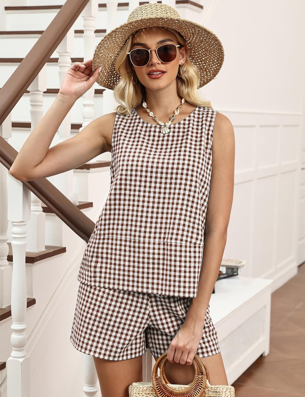 LOMON Women's Trendy 2 Piece Outfits Shorts Sets Summer Crew Neck Sleeveless Tank Top and Bottom Matching with Pockets 2026 - Image 2