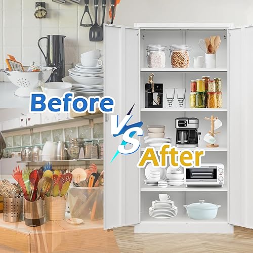 Miniatura 7 de Metal Storage Cabinet, 72" H x 36" W x 18" D Locking Cabinet with Adjustable Shelves, Steel Storage Cabinets for Garage, Home, Office, Pantry