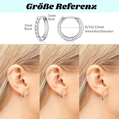 Titanium creolen, oorringen voor dames en heren, G23, titanium creolen, hypoallergeen, kleine klapcreolen, kraakbeen, helix, oorpiercing, 8/10/12 mm, 10 Millimeter, Zirkonia, Zirkonia