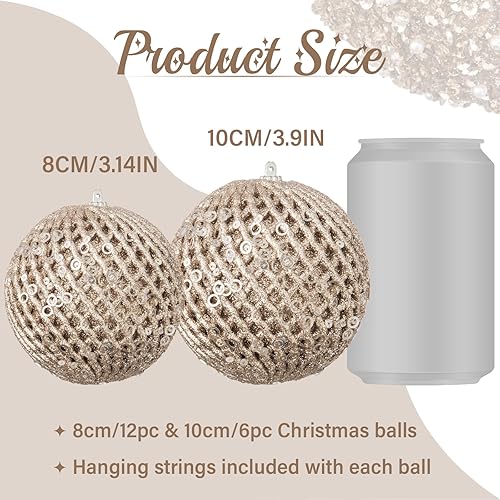 Miniatura 2 de Adornos de bola de Navidad de 3.15 pulgadas, 12 bolas de espuma de lentejuelas con purpurina, inastillables, decoraciones de Navidad, bolas