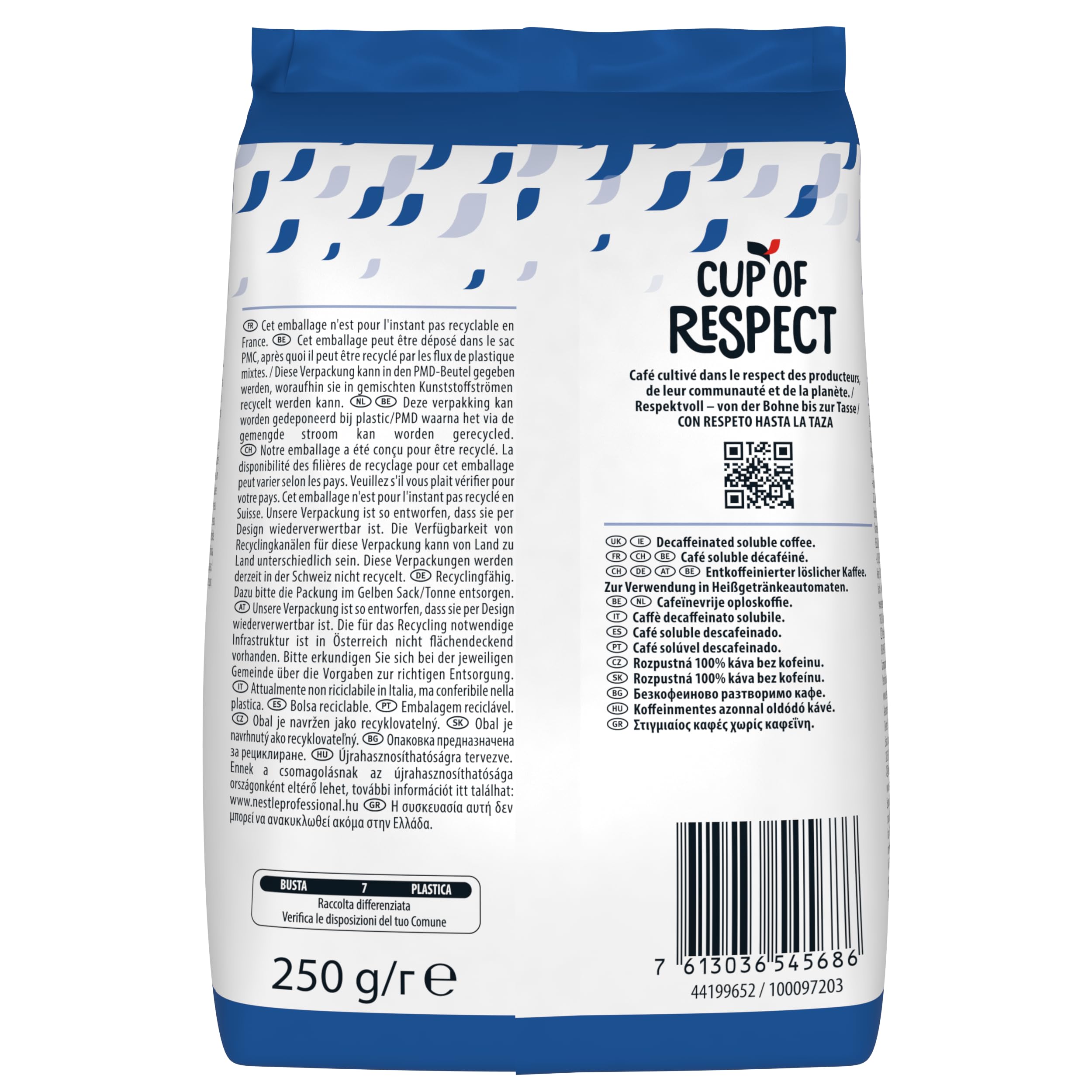 NESCAFÉ Ristretto Decaf, kawa rozpuszczalna ze stabilnym kremem, bezkofeinowa, liofilizowana, 1 opakowanie (1 x worek 250 g)