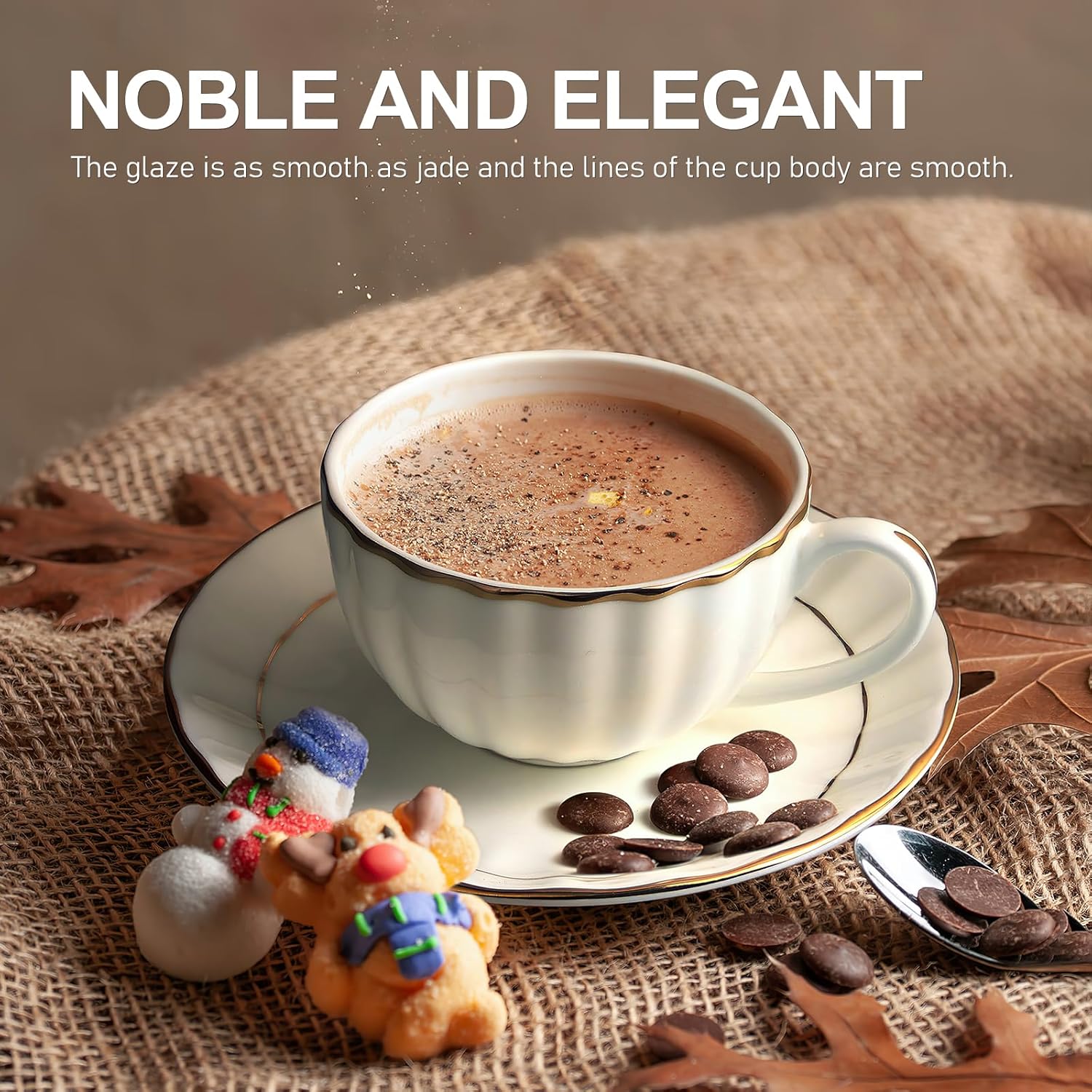 IQCWOOD Tea Cup and Saucers Set of 4(6.09oz), Bone China Tea Cups with Gold Trim, White Teacup for Tea, Milk, Latte, Mocha, Espresso, Dishwasher Safe, for Party Cafe Home - Image 6