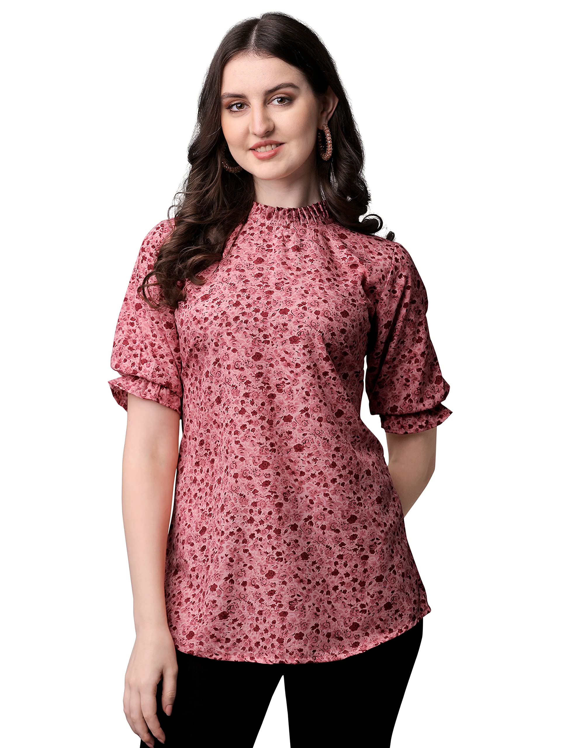 SatinostitchWomen's Casual Puff Sleeves Printed Ruffled Collor Floral Top for Office Wear, Casual Wear,Top for Women/Girls Top