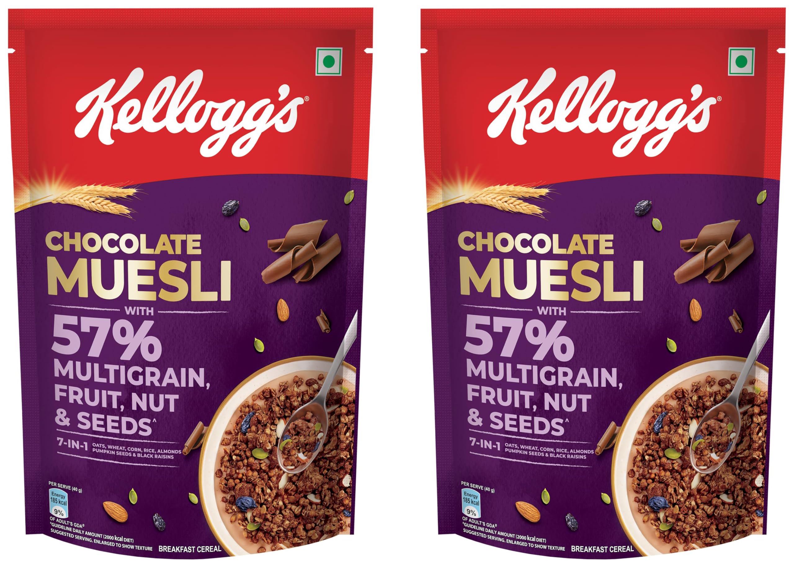 Kellogg's Chocolate Muesli 450g | 12-in-1 Power Breakfast | India’s No. 1 Muesli | Multigrain Breakfast Cereal | Pack of 2