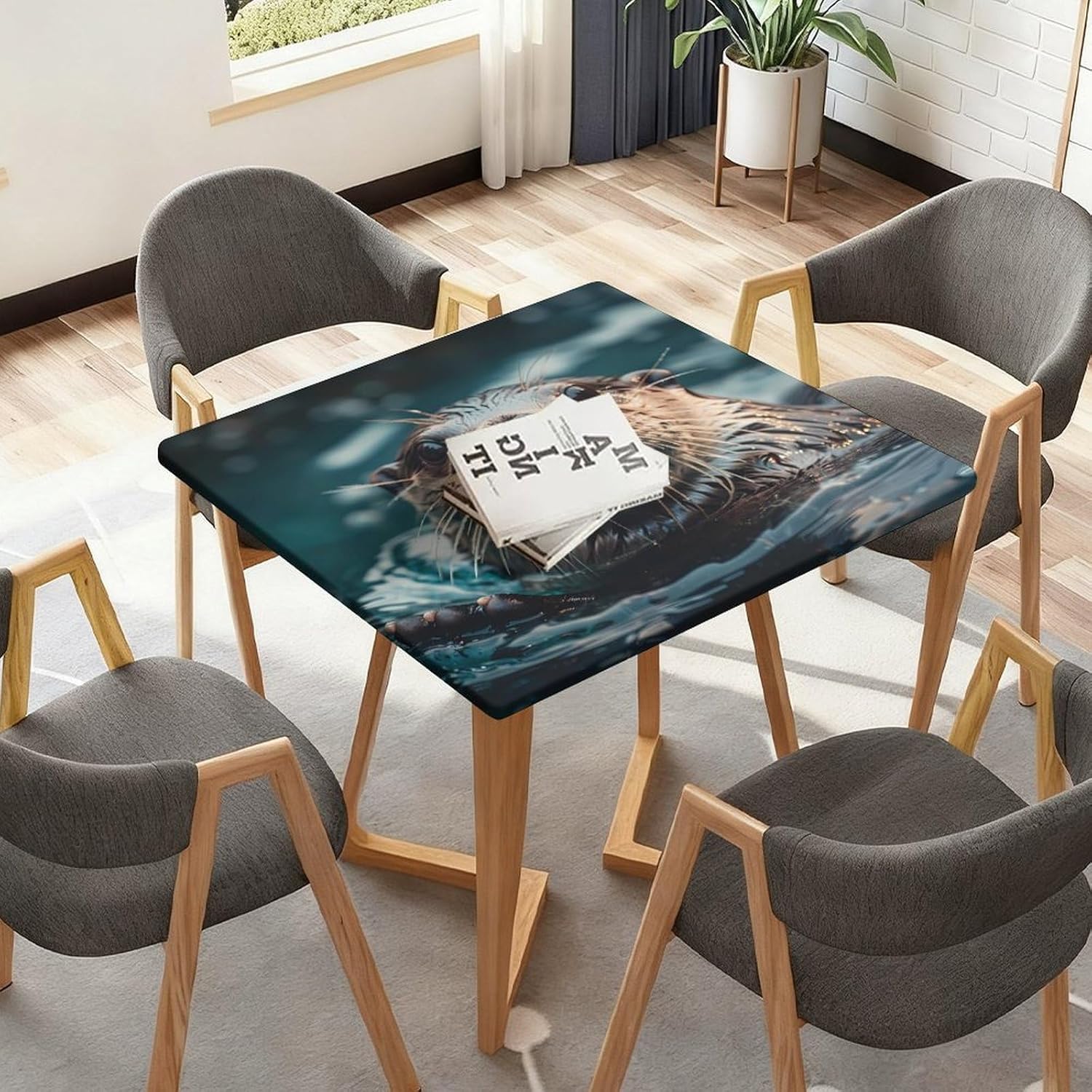 Sea Otter Swimming Square Tablecloth Print Table Cloths Table Cover Wedding Party Holiday Decor
