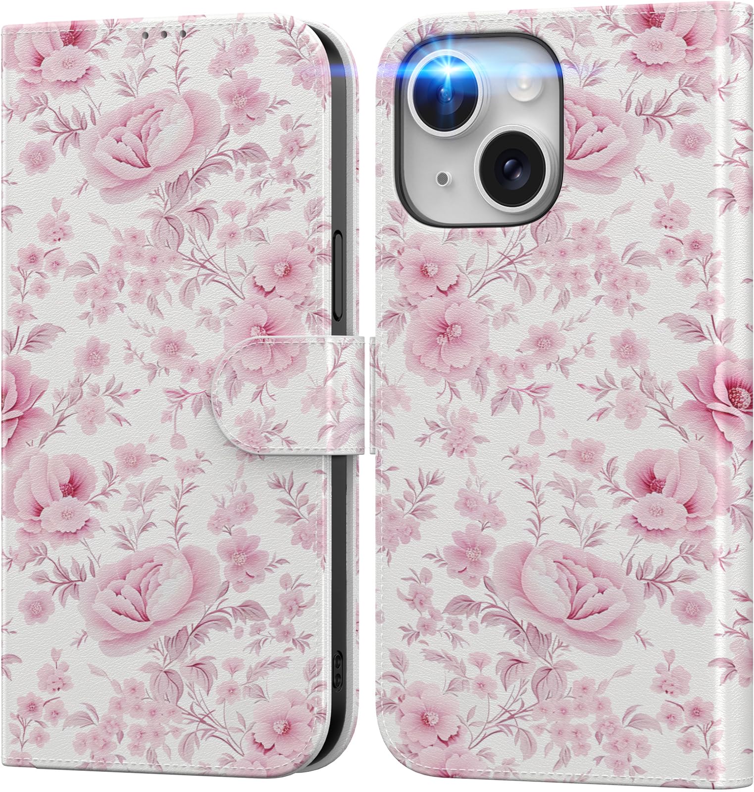 DEENAKIN for iPhone 15 Plus Wallet Case with Card Holder + Cash Clip, RFID-Blocking, Military-Grade Drop Protection, Magnetic Closure with Leather