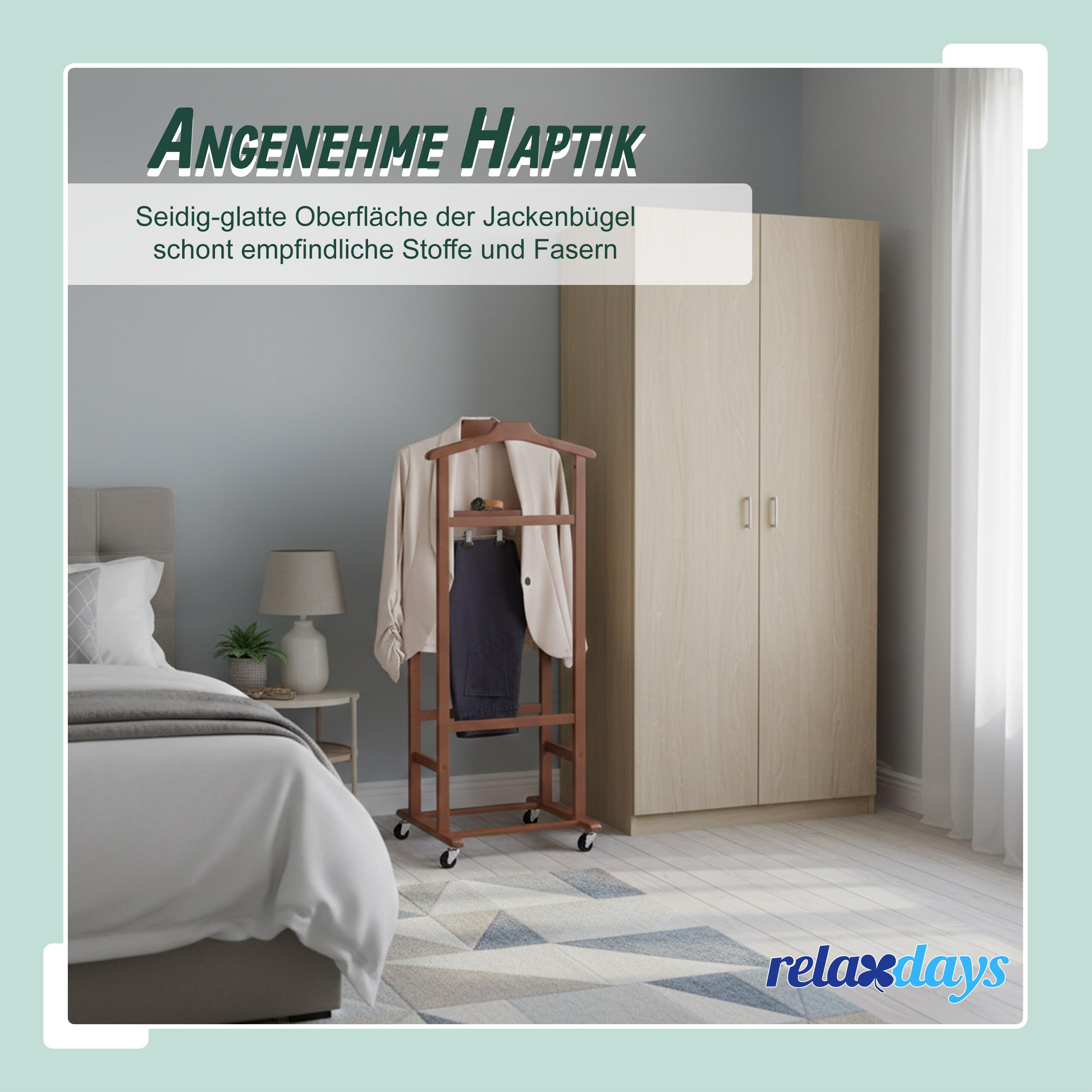 Relaxdays Herrendiener auf Rollen, Stummer Diener, Premium-Bambus, Kleiderablage Schlafzimmer, HBT: 107x47x37 cm, braun