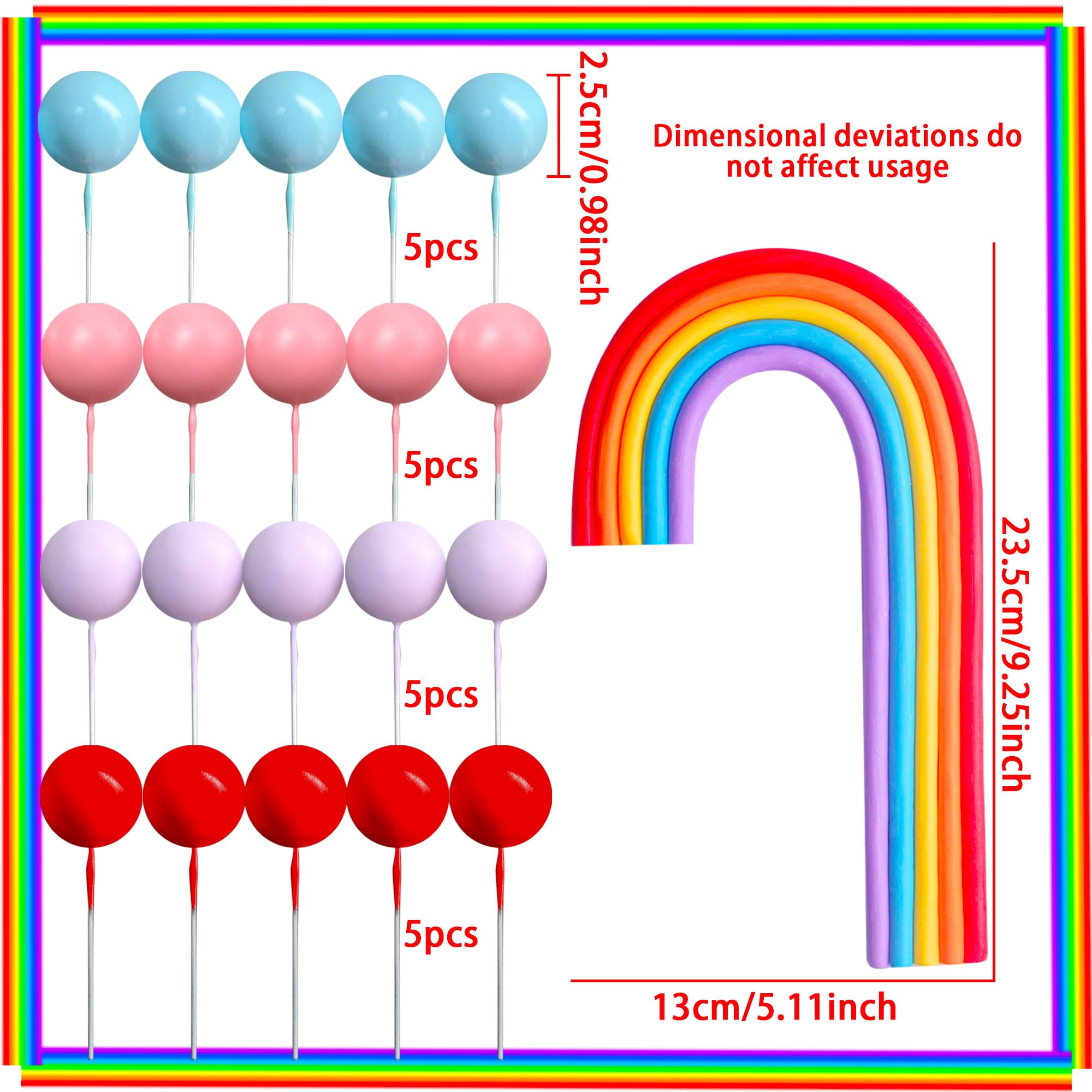 LaVenty Pastel Rainbow Cake Topper Rainbow Cake Toppers Colorful Balls Cake Decorations for Wedding Birthday Party Supplies