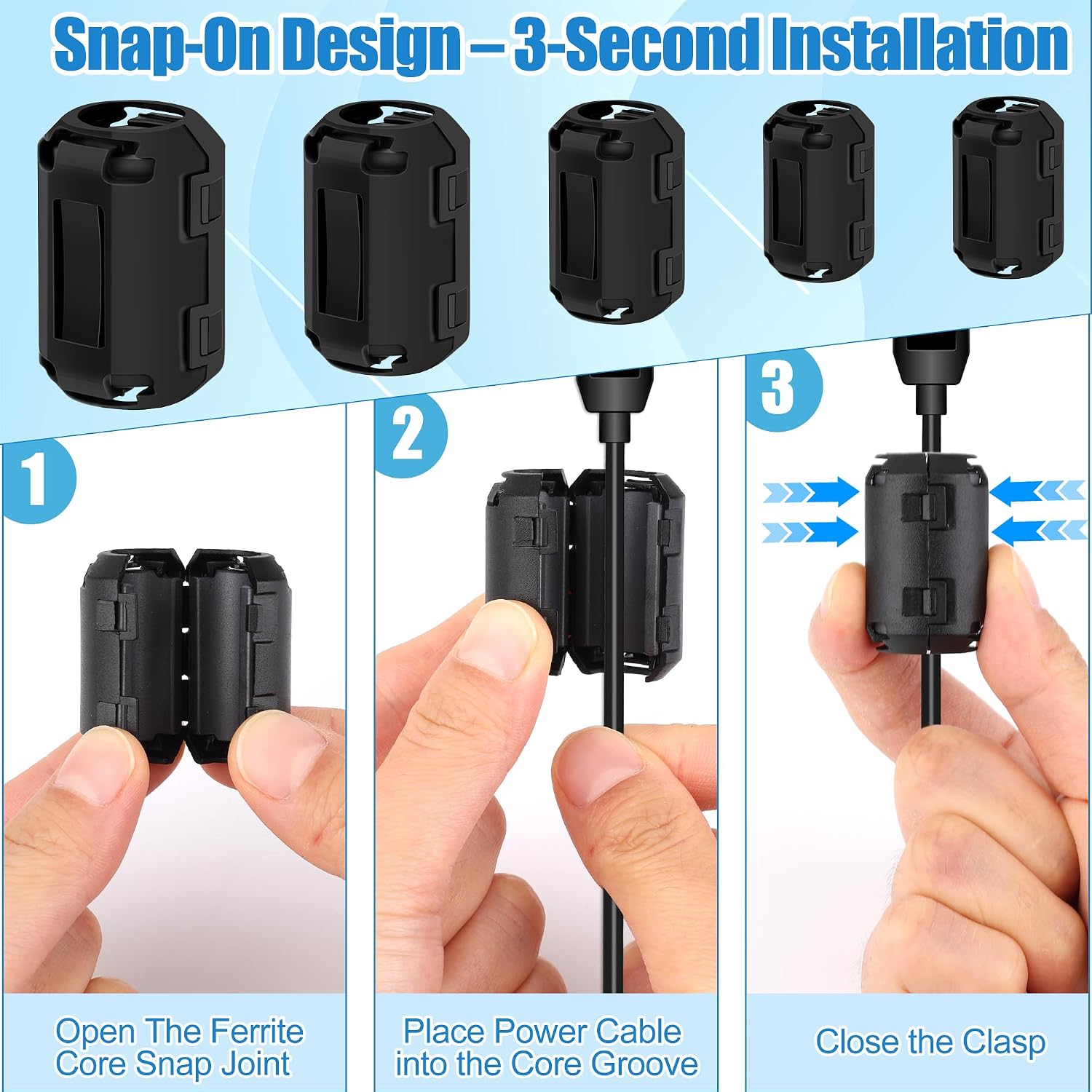 25Pcs Clip-on Ferrite Core Bead Rings, EMI RFI Suppressor
