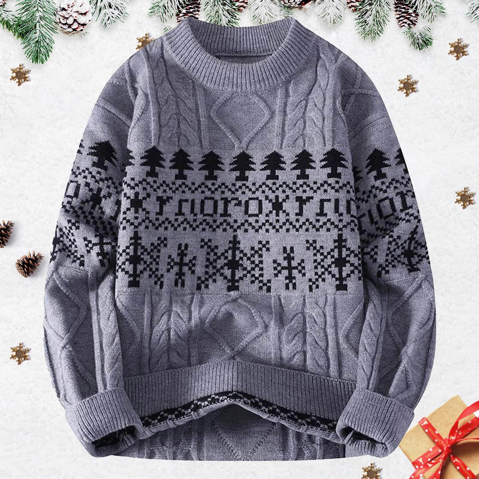Pull de Noël pour homme - Long pull tricoté à col rond - Pull tendance baggy d'hiver - Pull en tricot - Pull de loisirs - Pull de travail
