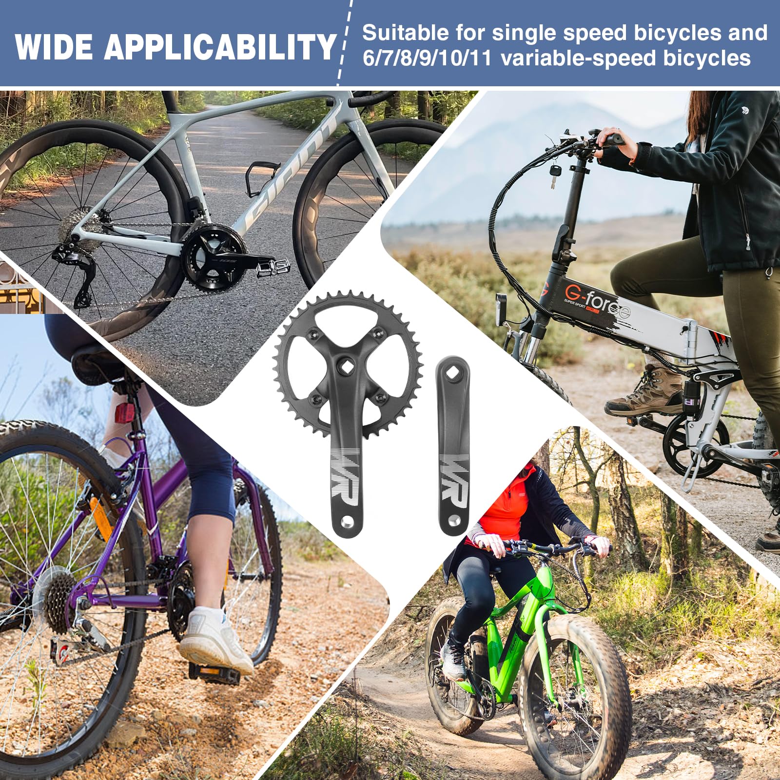 MEGHNA Pédalier de vélo 170 mm 42T universel pour vélo simple vitesse et vélo 6/7/8/9/10/11 vitesses, VTT, BMX, vélo de route