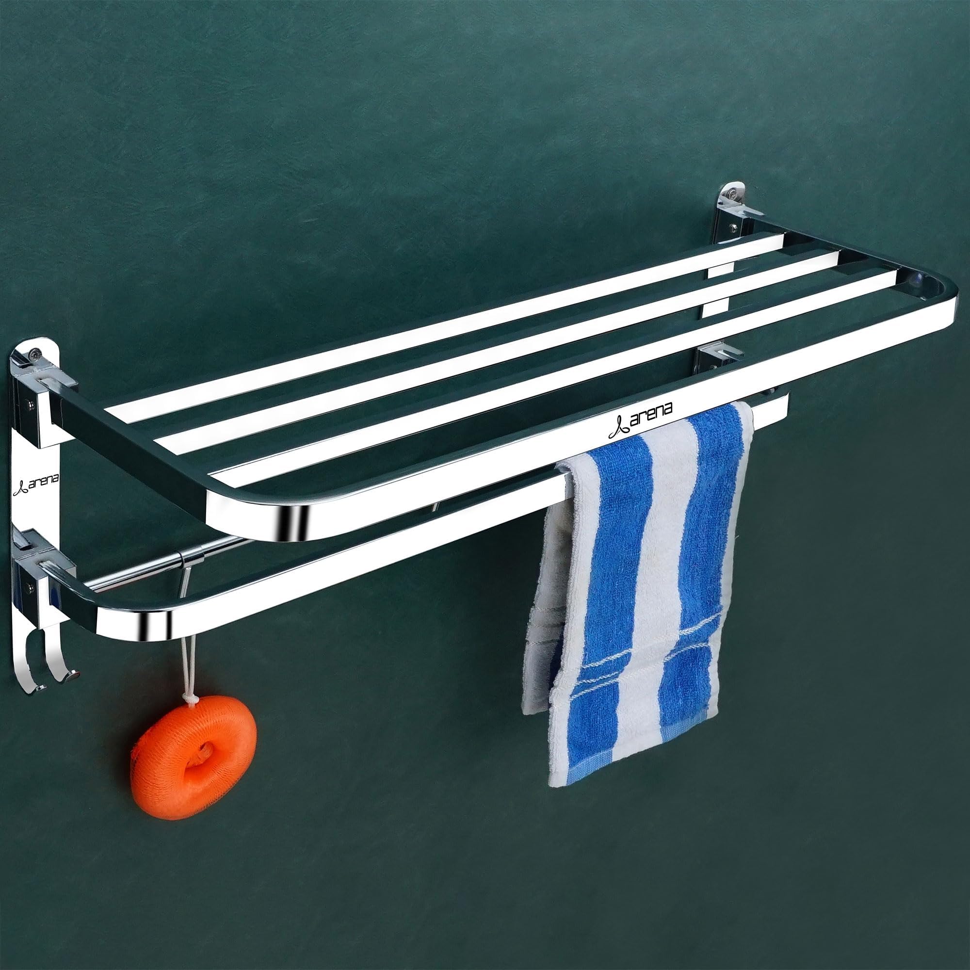 Stainless Steel Bathroom Accessories Set - Wall Mounted Towel Rod and Hangers for Clothes and Wash Basin (24 Inch, Pack of 1)