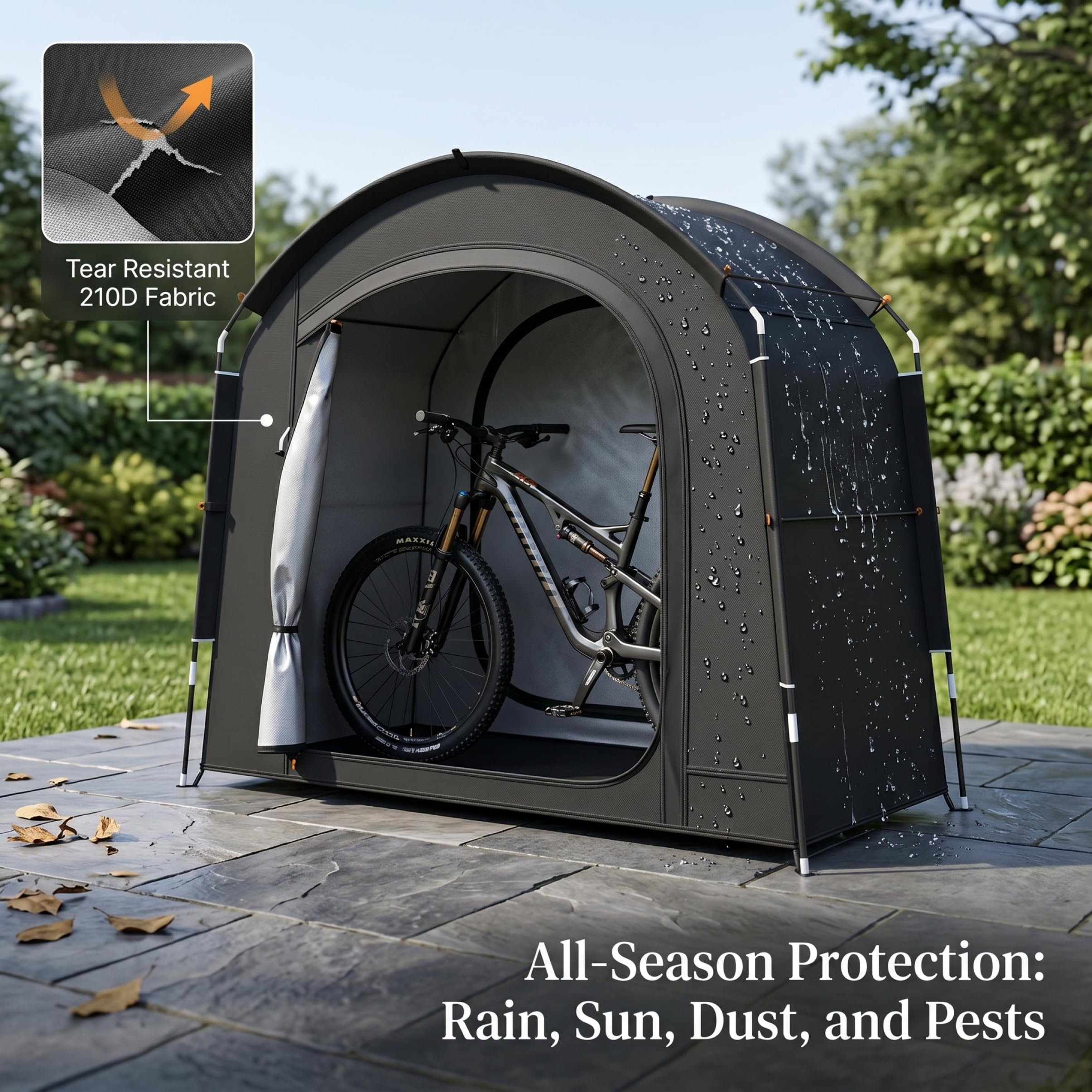 Tenda portabiciclette 4 capacità, capannone Portatile Antivento Impermeabile per Esterni per Biciclette Nero