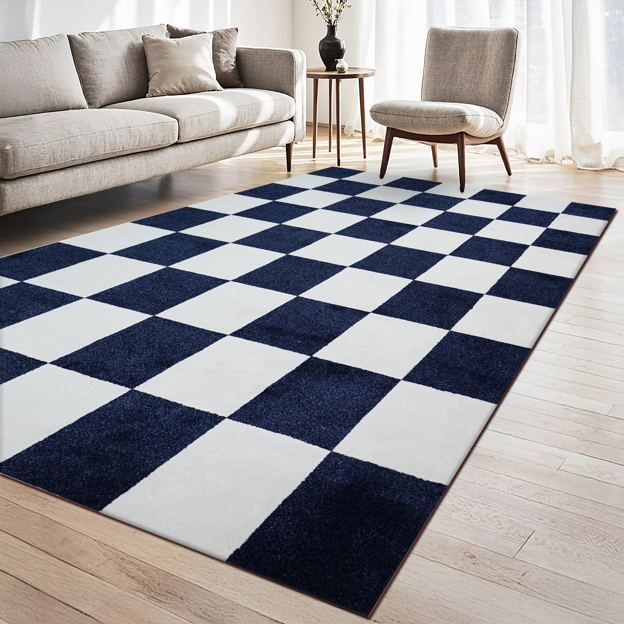 homeart Plaid Area Rug – Super Soft & Sustainable Woven Carpet with Modern Checkered Design, Durable Indoor Rug for Living Room, Bedroom & Entrance, Kid & Pet Friendly Dark Blue 80x150 — image 1