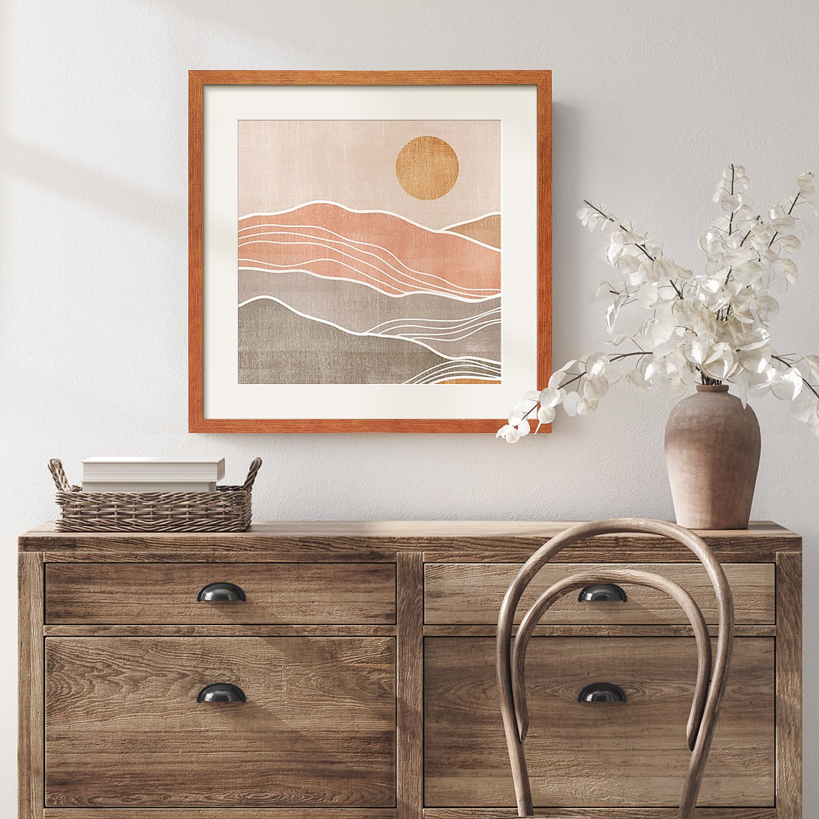 20x20 inches picture frame,Distressed Farmhouse Wood Pattern 20x20 frame Display 16x16 with mat,Display with Plexiglass,Horizontal and Vertical,Wall Mount Décor,Teak Wood Grain,1Pack