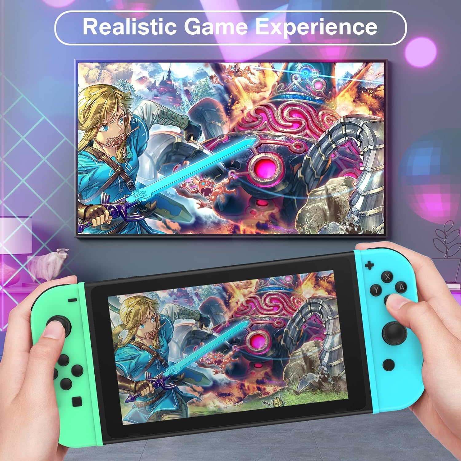 Mhwlhbx Manette Switch L/R Travailler avec la console de Switch/Lite/OLED, Manette sans fil prend en charge la double vibration, le gyro à 6 axes, le réveil -Green Blue [nintendo_switch]