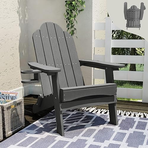 Miniatura 20 de LUE BONA Juego de sillas plegables Adirondack de 6, sillas de patio resistentes al fuego de color marrón oscuro HDPS, sillas modernas de plástico