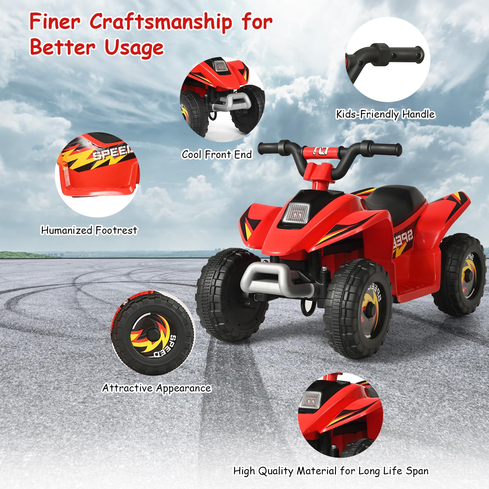 SOARS Auto elettrica per bambini, Quad elettrico per bambini ATV 6V, camminata anteriore/posteriore, sedile ergonomico, ruote antiscivolo, caricatore incluso, carico 30 kg, per ragazzi e ragazze 3