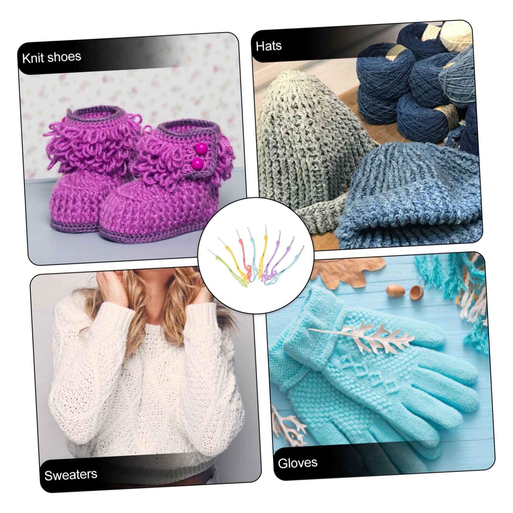 SHINEOFI 3 Juegos Tejer Manos Gancho De Crochet Devanadera Ganchillo De Abalorios Aguja De Ganchillo Kit De Ganchos De Crochet Equipo Acero Ganchos De Punto Colorful El Plastico 8 Uds * 3