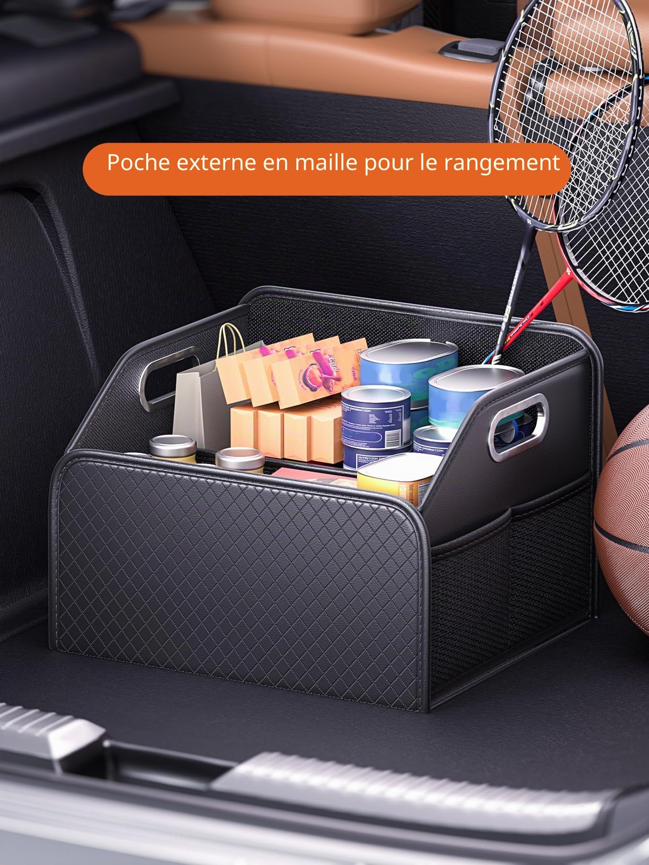 Organiseur de coffre en cuir pliable, boîte de rangement pour coffre pour SUV, organisateur de coffre pour SUV/Jeep/Berline, accessoires de voiture robustes pour outils de camping pour hommes