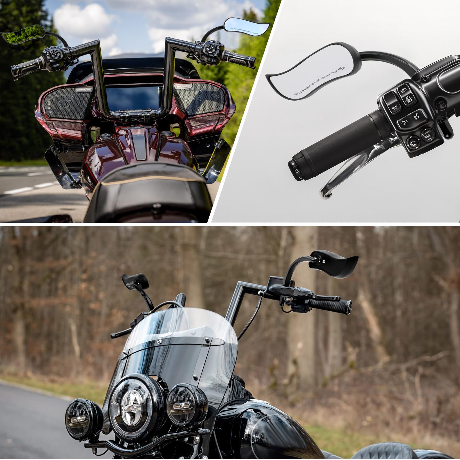 DREAMIZER Specchietti Retrovisori Moto Universali Filettatura M10 M8, Mini Retrovisore a Forma di Foglia Compatibile con Harley Touring Softail Sportster CVO e Altre Moto
