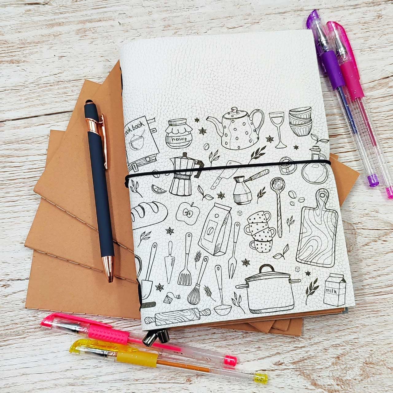 Il mio ricettario Personalizzabile da scrivere con copertina in pelle - A5 | Stile Midori, con 3 quaderni per scrivere e organizzare le tue ricette | Idea regalo per nonna, mamma, amiche e amici