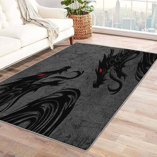 Alfombra de dragón chino de 3 x 5 pies, alfombras de fantasía para dormitorio, sala de estar, alfombra oriental, lavable, antideslizante y suave,