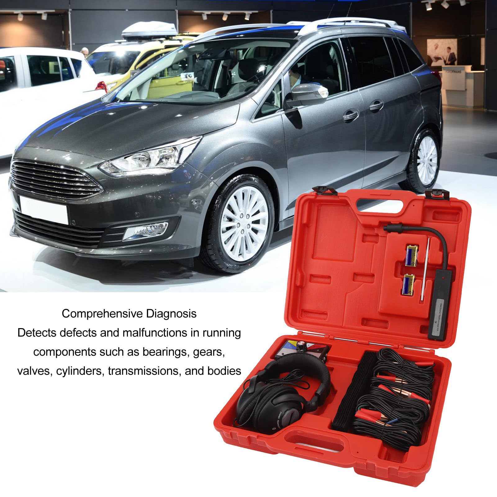 Kit de Estetoscopio Electrónico, Herramienta Mecánica de Alcance de Diagnóstico de Ruido del Motor Preciso Antiinterferencias de Alta Sensibilidad de 6 Canales