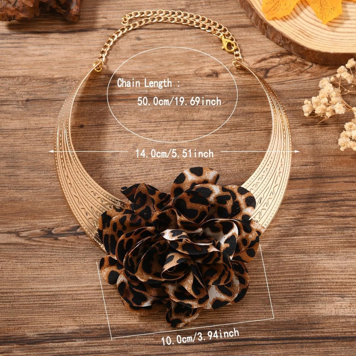 Vintage Leopard Print Large Rose Flower Choker Exaggerated Collar Bib for Women Statement Retro Fabric Floral Chunky Wide Necklace Bride Wedding Party Holiday Accessories Fashion Jewelry Gifts