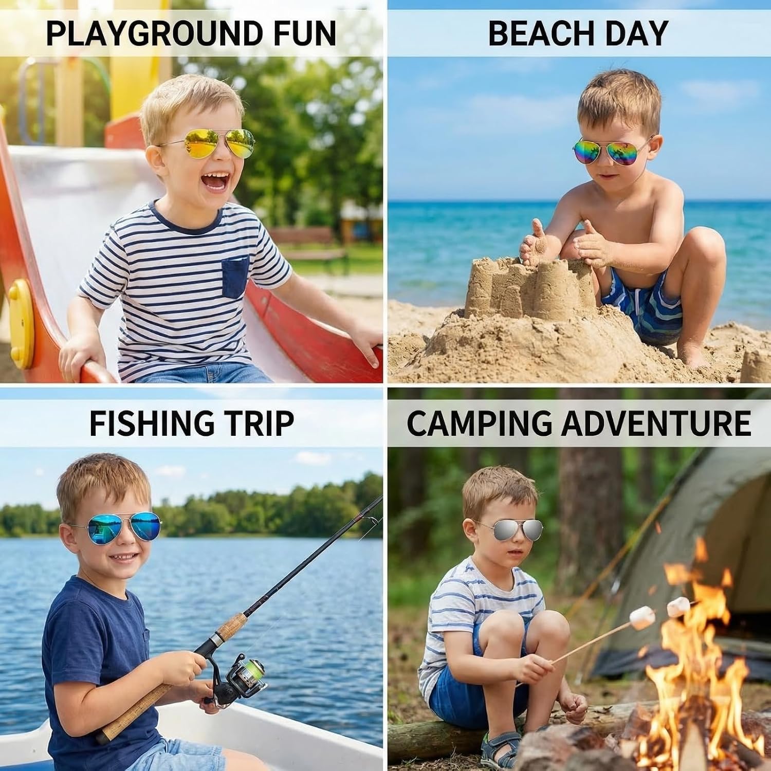 Frienda 6 Pairs Kids Pilot Sunglasses for Boys Girls 70's Metal Neon Mirror Polarized Sunglasses for Party Summer Outdoor