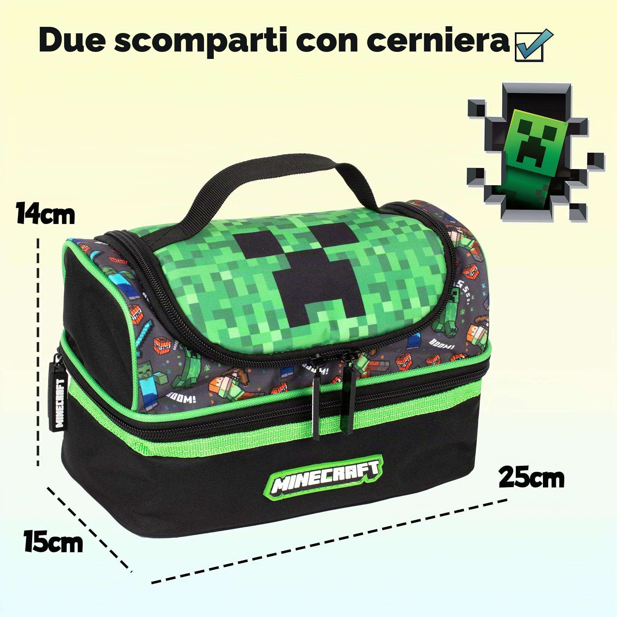 Minecraft Borsa per il pranzo a più scomparti per bambini scuola termica isolata a due piani cibo Carier per ragazzi