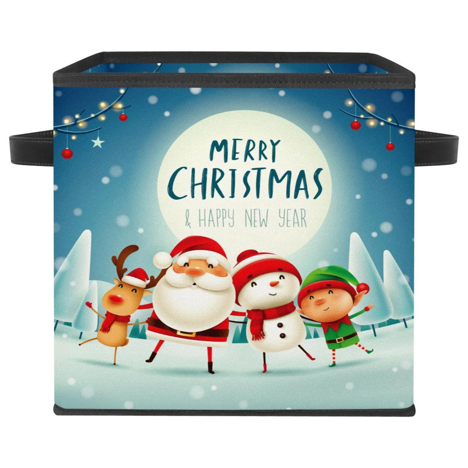 Boîte de rangement pliable Père Noël en tissu cube avec poignées pour chambre