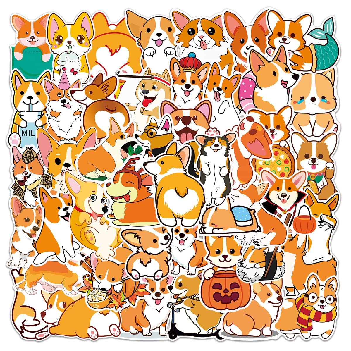 Dog Stickers | 52PCS | Cute Cartoon Stickers Packs for Kids Teens Adults, Kawaii Funny Stickers, Aesthetic Vsco Vinyl Lovely Waterproof Decals for Water Bottle, Skateboard, Phone, Laptop, Guitar