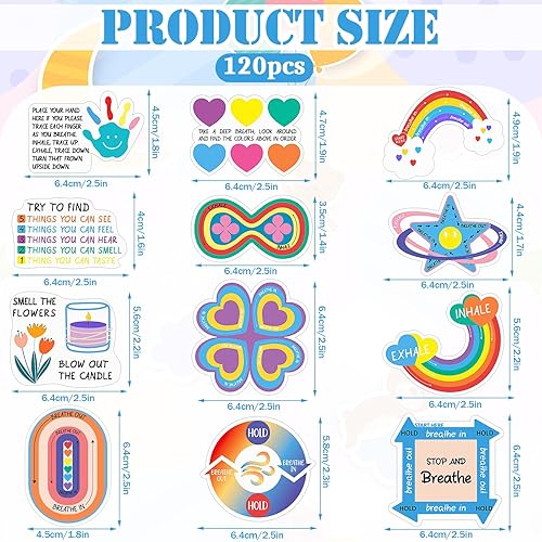 Miniatura 2 de Fulmoon 120 calcomanías sensoriales para la ansiedad, con función de respiración, calcomanías reutilizables para adultos y niños, con tiras