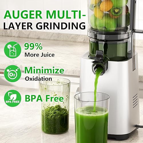 Miniatura 7 de Exprimidor de prensa en frío T34, máquinas exprimidoras  Conducto de alimentación grande de 5.3 pulgadas para frutas y verduras enteras, potente