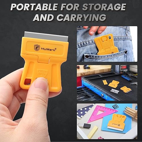 Miniatura 5 de MulWark Juego de herramientas de cuchillas de afeitar, paquete de 8 mini raspadores de plástico con 5 cuchillas de plástico y 5 cuchillas de metal,