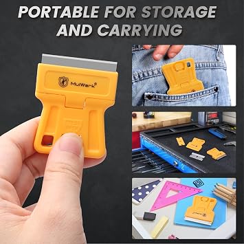 MulWark Razor Blade Tool Set, 8-Pack Mini Plastic Scrapers with 5 Plastic & 5 Metal Blades - Paint Remover, Window Cleaner, Glass Tool, Oven Cleaner, Blade Remover