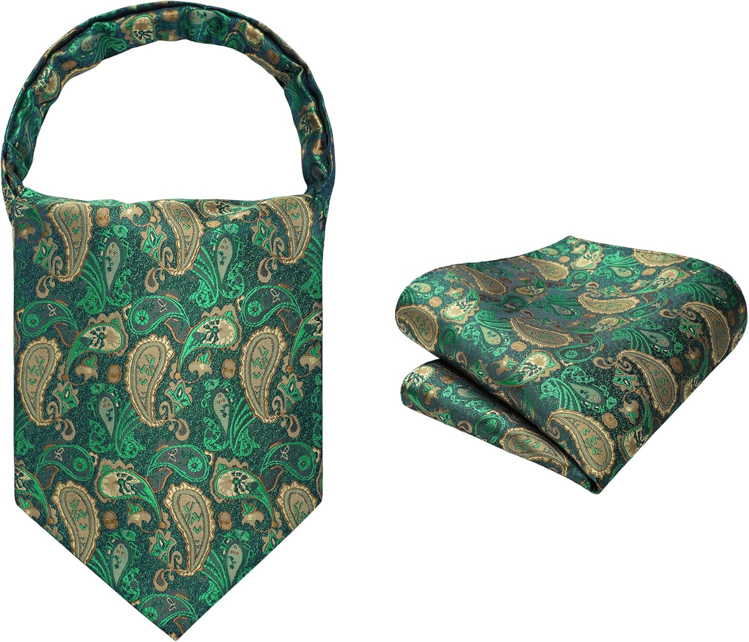 HISDERN Ascot Ties for Men Paisley Floral Ascot and Pocket Square Set Classic Self Tie Mens Cravat Handkerchief for Wedding - Image 2